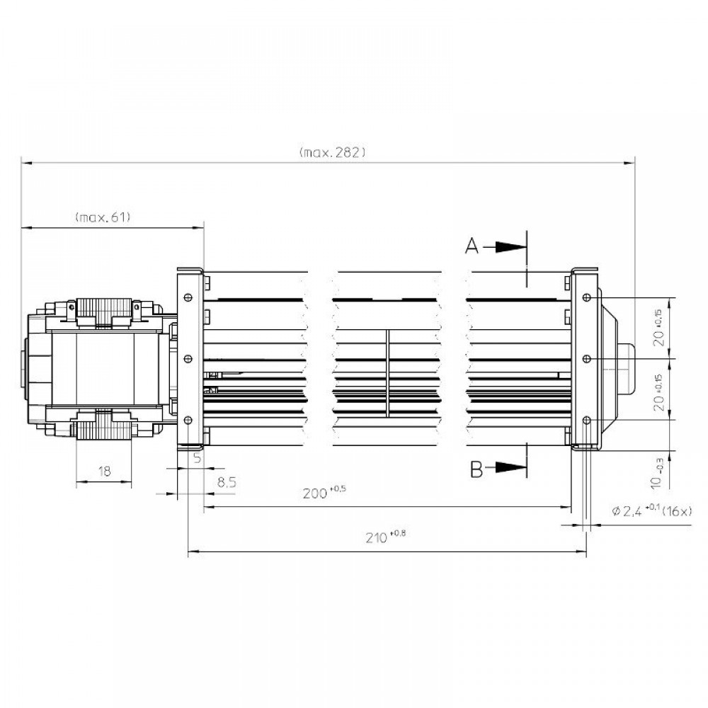 Tangentinis ventiliatorius EBM granulinėms krosnims La Nordica ir kitoms su Ø45 mm, debitas 106 m³/val. | Ventiliatoriai ir pūstuvai | Granulių krosnelių dalys |