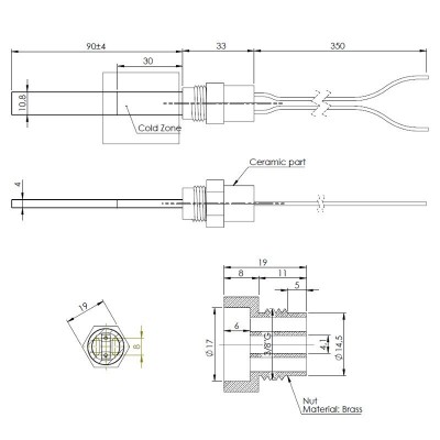 Žemos įtampos Uždegiklis / rezistorius granulinėms krosnelėms Eco Spar, BURNiT, ComfortBilt ir kiti, bendras ilgis 123mm, nuo 120W iki 24V - Granulių krosnelių dalys