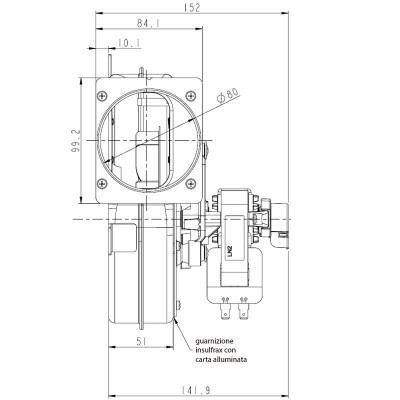 Dūmų ištraukimo ventiliatorius LN2 Natalini granulinėms krosnelėms Eco Spar, AMG, Cadel, Arce, Calecosol, Caminetti Montegrappa, Euroalpi, Moretti Design, Sideros, Deville, Ecoteck, Edilkamin, Emaflam, La Nordica, MCZ, Palazzetti, Palladio, Piazzetta, Qlima, Ravelli,  Maksimalus oro srautas 160 m³/val. - Granulinių krosnelių ventiliatoriai ir pūstuvai