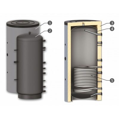 Buffer Tank Sunsystem, Model PR 800, Capacity 800L, One heat exchange coil Vessel - Akumuliacinės talpos